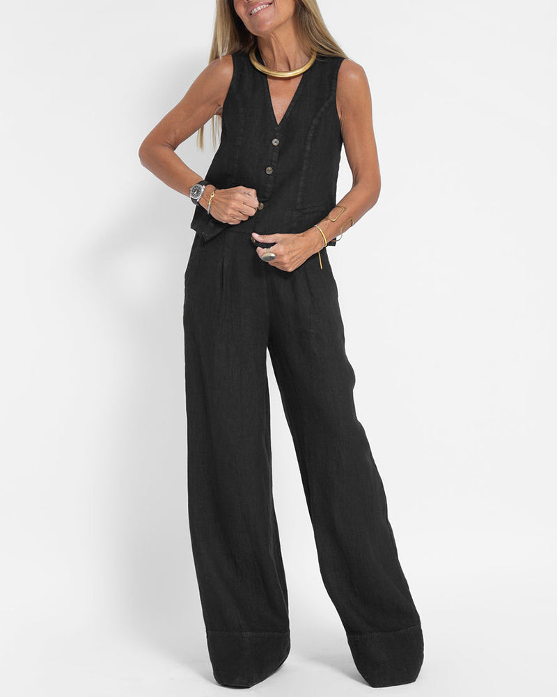 2 Piece Wide Pants & Vest Set for Women