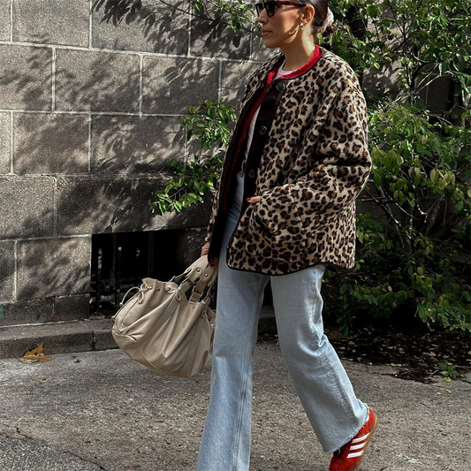 Leopard Print Jacket with Round Neck