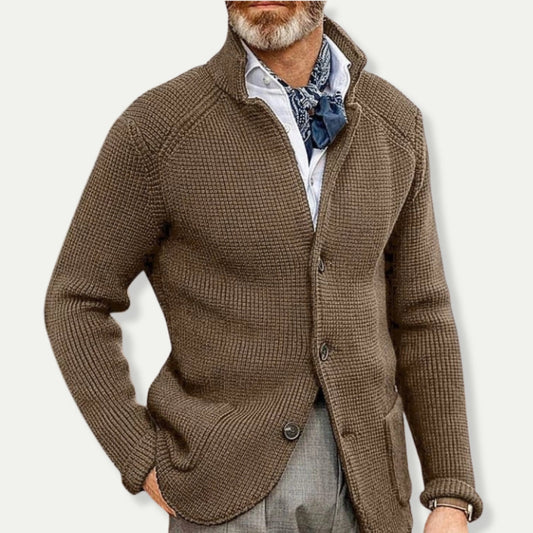 Casual Solid Button-Up Cardigan for Men