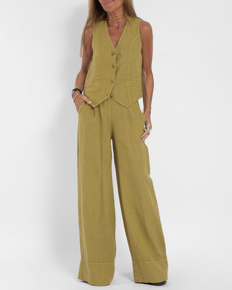 2 Piece Wide Pants & Vest Set for Women