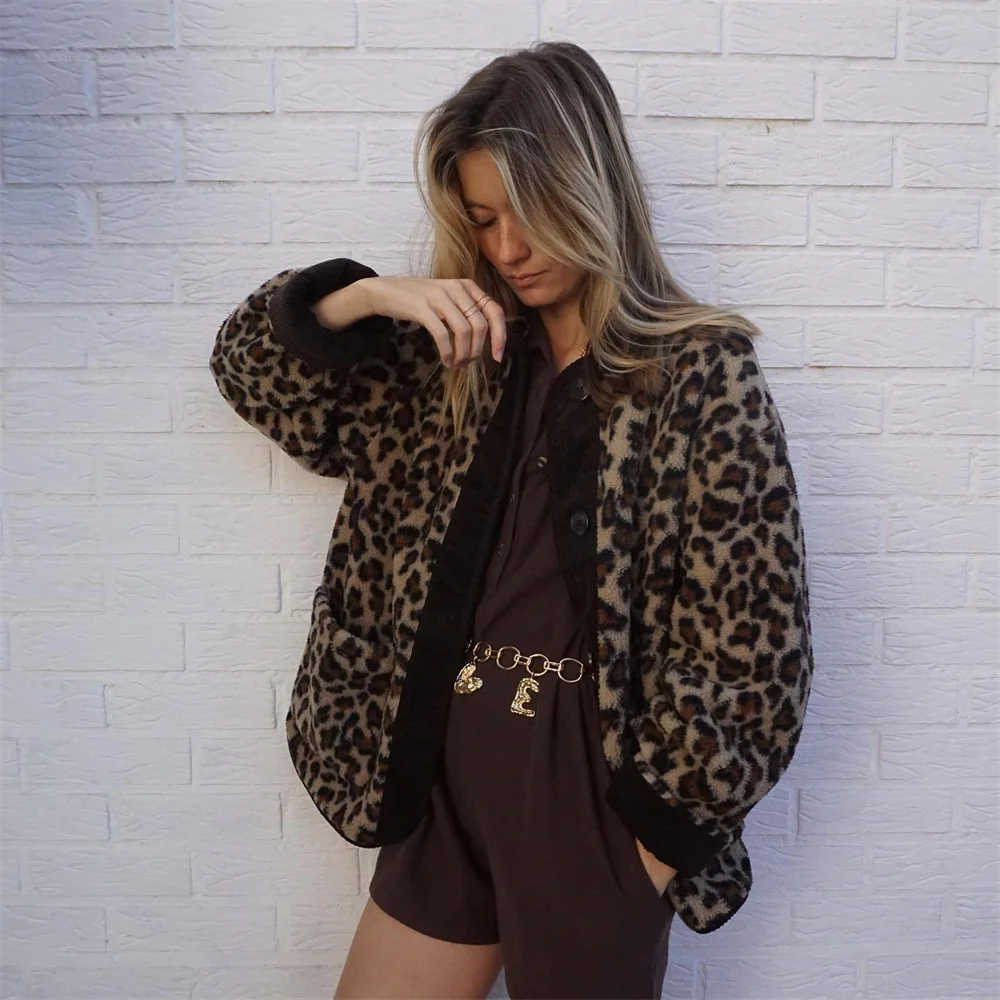 Leopard Print Jacket with Round Neck