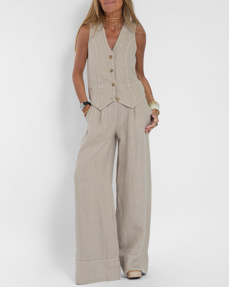 2 Piece Wide Pants & Vest Set for Women