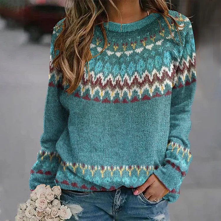 Women's Retro Wave Pattern Sweater