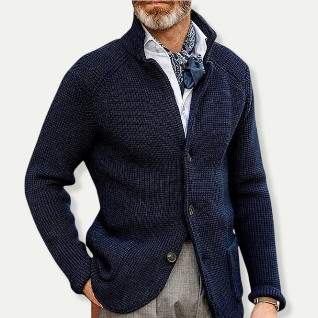 Casual Solid Button-Up Cardigan for Men