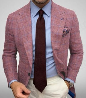 Men's Plaid Blazer Lapel Jacket Business Suit