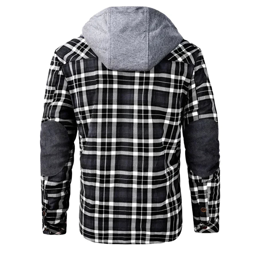 Men's Fleece-Lined Plaid Jacket with Hood