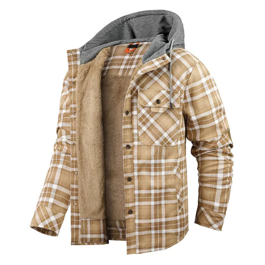 Men's Fleece-Lined Plaid Jacket with Hood