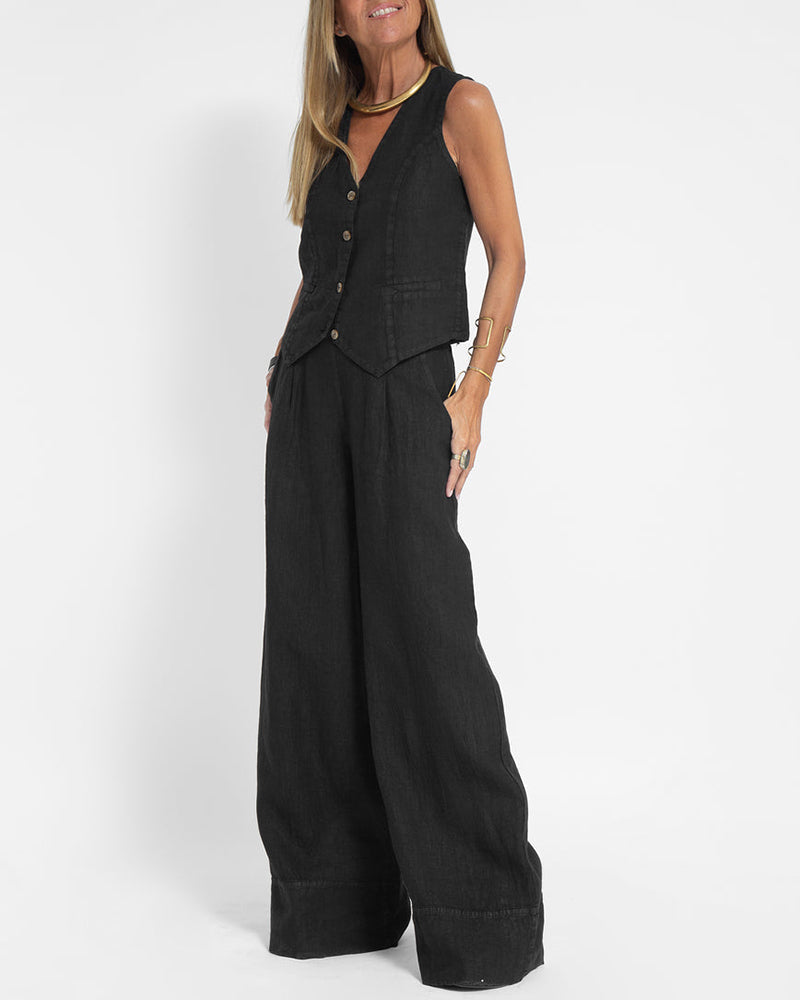 2 Piece Wide Pants & Vest Set for Women